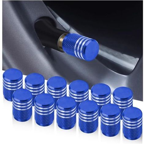 12 Pièces Bouchons De Valve De Pneu, Bouchons Tige De Valve Pneu en Aluminium avec Joint, Bouchons Valve Pneu, Chapeaux Anti-Poussière Voiture pour Voiture, Moto, Bicyclette(Bleu) (1/5)
