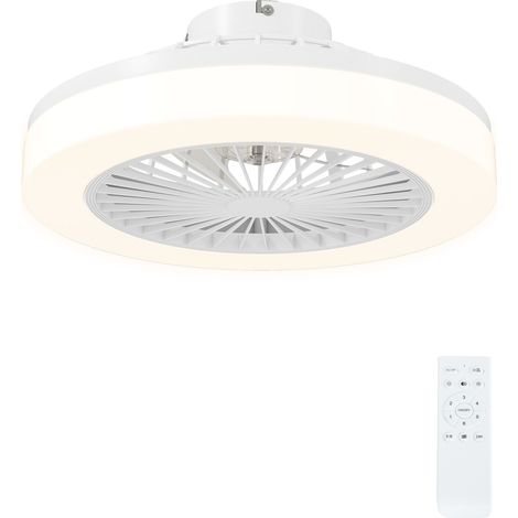 Ventilateur plafond LED ajustable avec télécommande silencieuse moteur DC - Ø46 x 16 cm - blanc et minuterie 2/4h (1/5)