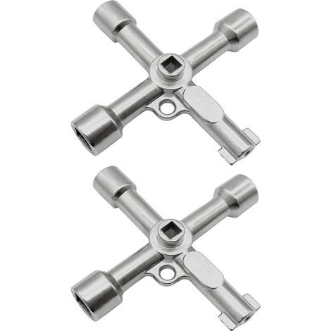 2 Pièces Clé Multifonction à 4 Voies en Alliage, Clé Multifonction à 4 Voies, Clé à Molette Triangulaire, pour Compteurs d’Eau et de Gaz, Outil Pratique Radiateurs, Ascenseurs et Vannes (1/5)