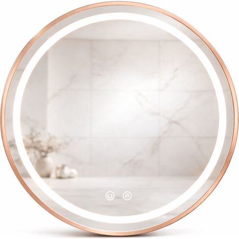 Runder LED-Spiegel – 60 x 60 cm – Doppelte LED-Beleuchtung (Vorder- und Rückseite) – Roségold – CÉLINA