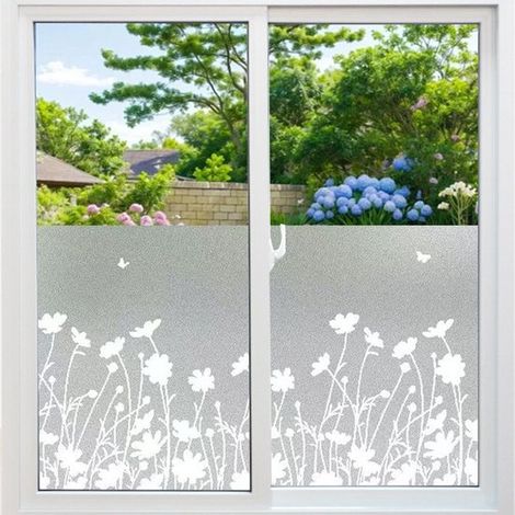 Einzelpackung Fensterfolie, blendfrei, matt, Sichtschutz, UV-Schutz, klebstofffrei, 45 x 200 cm, Blumenmuster. (1/5)