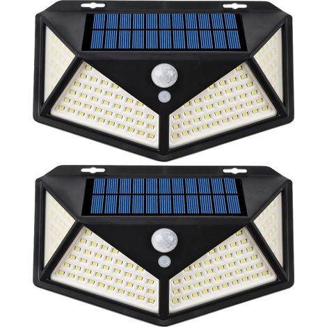 Lampe extérieure à détecteur de mouvement LED 100 (lot de 2) – Alimentée à l'énergie solaire, boîtier en ABS noir, facile à installer, étanche et durable. (1/5)