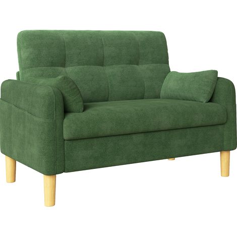 Gerades 2-Sitzer-Sofa aus Chenille, mit 2 Kissen, Seitentasche, Grün (1/5)