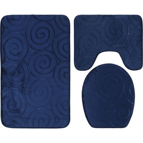 3-teiliges Badezimmer-Matten-Set, geprägtes Steinmuster, WC-Sitzbezug, Badewannenmatte, saugfähige Seitenmatte, marineblau (1/5)