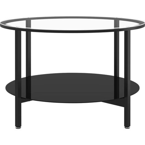Table basse de salon à deux niveaux 70 cm verre trempé et fer DEC032587
