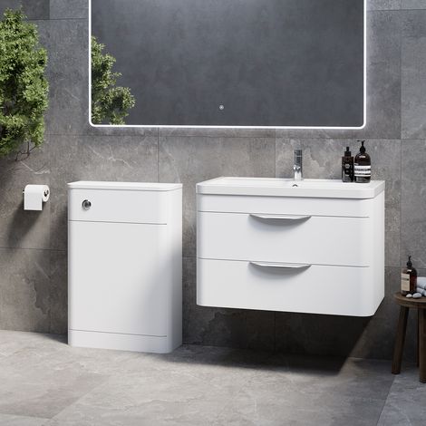 Oslo Gloss White 1350mm Wall Mounted Vanity Unit Toilet Suite with Leni Basin - 1350mm - Oslo Standard HandleWithout Jubilee Toilet Pan