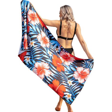 1 serviette de plage, imprimée, anti-sable, séchage rapide, 80 x 160 cm, motif floral ou ananas (1/5)