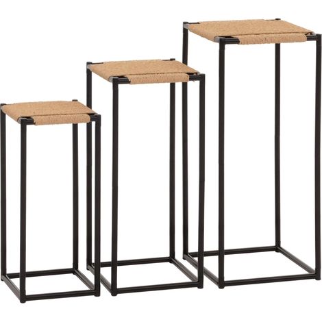 Set de 3 tables à fleurs HWC-N70, table d'appoint table support à fleurs, empilable, métal corde à papier couleur natu (1/5)