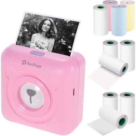 PeriPage Mini Pocket BT Imprimante thermique pour imprimer l\'Etiquette,Photo,Reçu,Memo avec 9 rouleaux de papier thermique Rose (1/4)