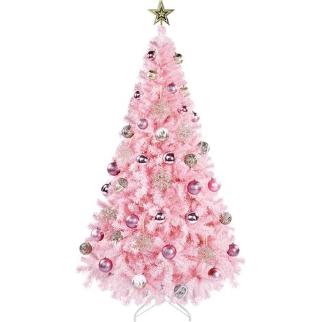 Yaheetech Albero di Natale 183 cm Artificiale Apertura Automatica Folto Realistico Supporto in Metallo Pieghevole Rami Decorazioni per Casa Negozio Rosa (1/5)