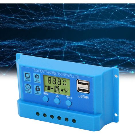 Régulateur de charge solaire PWM double USB bleu pour panneaux solaires, contrôleur de charge solaire adaptatif 12/24 V, 30 A (1/5)