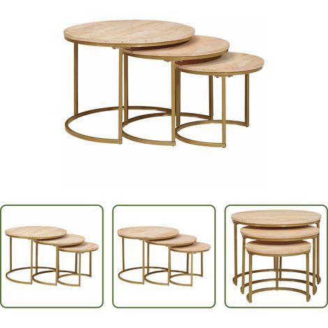 Couchtisch Set - Nesting-Couchtische 3 pcs Braun Massivholz Mango und Stahl (1/5)