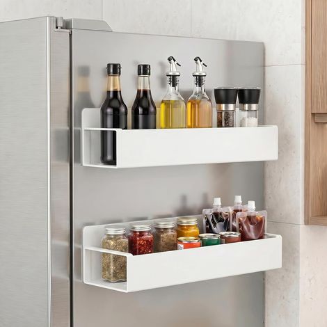 Porte-épices Magnétique pour Réfrigérateur, Lot de 2 Étagères Magnétiques 1 Grande et 1 Petite, Organiseur Aimanté Sans Perçage, Étagère Magnétique pour Cuisine, Micro-ondes, Machine à Laver (1/5)