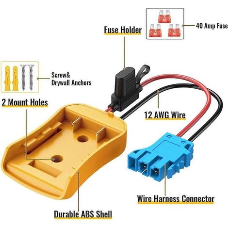 Power Wheels Adapter for Peg-Perego, 12AWG Wire with 40A Fuse--