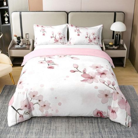 Bettwäsche-Set 155x220 cm Baumwolle Kirschblüten Design mit Kissenbezug 80x80 cm
