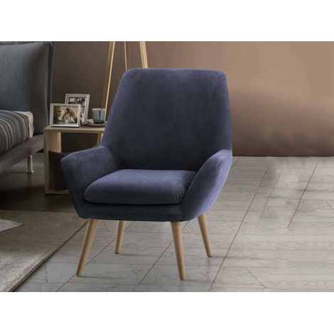 Talamo Italia - Poltrona Anido, Poltrona di design da salotto, 100% Made in Italy, Poltroncina relax in tessuto imbottito, Cm 80x70h95, Blu (1/5)