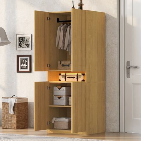 OKWISH Armario con compartimento central LED 70 x 55 x 180 cm color madera (1/5)