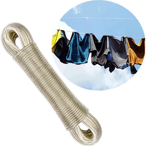 Corde à linge 20 m PVC transparent avec âme en acier pour séchage des vêtements et draps en extérieur et intérieur (1/5)