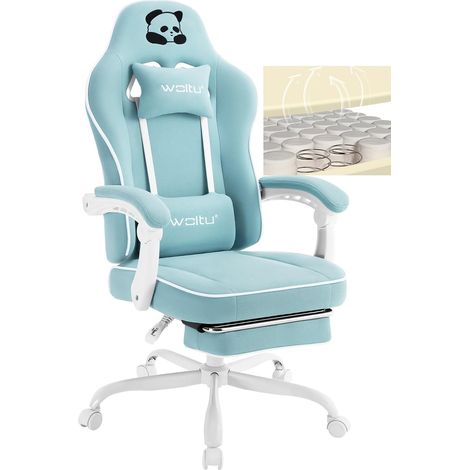 WOLTU Silla Gaming - Sillón de Oficina con Cojín de Muelles - Tela de Malla de Altura Regulable - Azul Claro