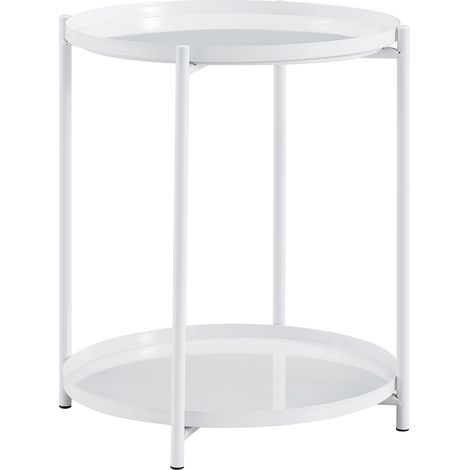 CHICFURN Tavolino rotondo 42x52 cm a 2 livelli, metallo bianco, stile scandinavo (1/5)
