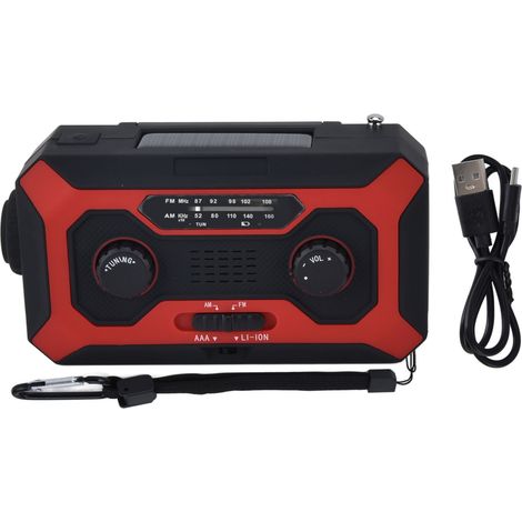 Radio d'Urgence Manivelle + [Marque] + EU-Red + Solaire 2000mAh Lampe LED FM/AM Alarme SOS Power Bank Camping Rouge (1/5)