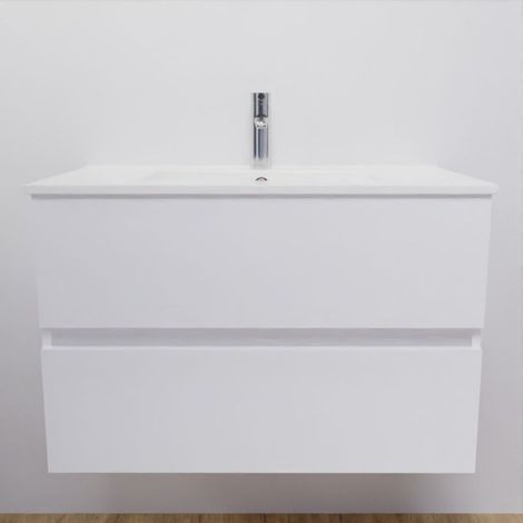 Cuisibane – Meuble double vasque suspendu 80 cm – Plan vasque en céramique – 2 tiroirs à extension complète – Fixations murales incluses (1/5)