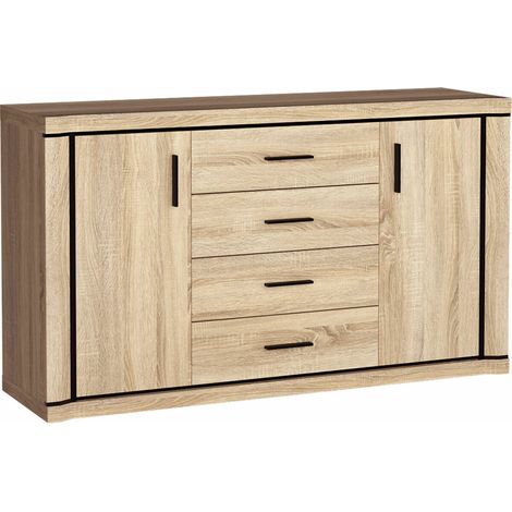 Cómoda Lorelie 100, Roble Sonoma, Con cajones y puertas, Número de cajones: 4, 91x157x44cm