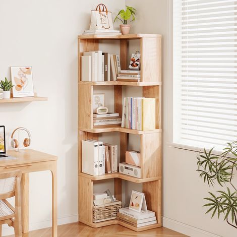5-Tier Wooden L-shaped Corner Bookshelf
