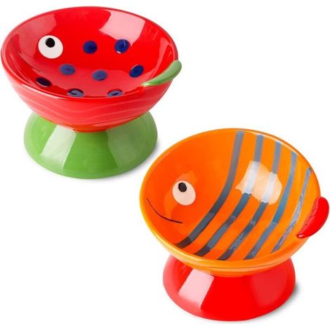 Ensemble de gamelles surélevées pour chat : bols surélevés en céramique pour nourriture et eau pour chat, plats pour chats ou chiens de petite taille – Bols d'alimentation et d'arrosage inclinés de 16 (1/4)
