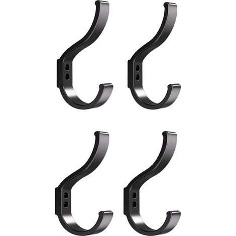 Lot de 4 patères pour couloir - Patères pour sac à dos - Patères murales modernes - Patères pour serviettes - À visser - Noir (1/5)