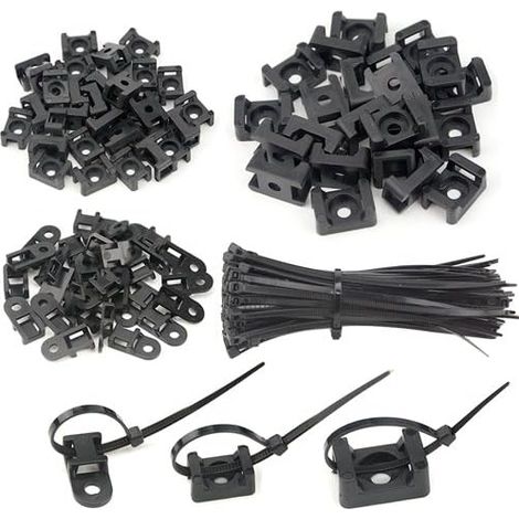 120 Pcs Adjustable Cable Tie Bases, 3 Assorted Values with 120 Black Flexible Cable Ties (1/5)