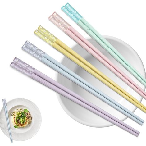 Baguettes Chinoises, 5 Paires de Baguettes pour Manger, Lavables au Lave-vaisselle, Réutilisables pour la Cuisine Chinoise, Sushis Japonais (Multicolores) (1/5)