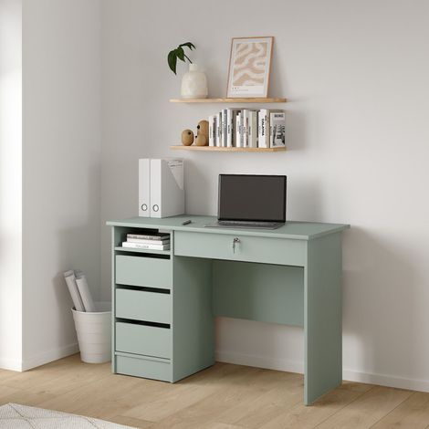 Scrivania Franklin, un Ripiano, 4 Cassetti, un Vano, 109x49x76h cm Verde Salvia (1/5)
