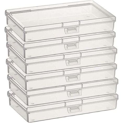 Boîtes de Rangement Rectangulaires 6Pcs en Plastique Transparent avec Couvercle pour Petites Perles, Pilules, Herbes, Objets d'artisanat, Bijoux (1/4)