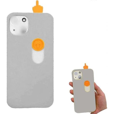 Coque de téléphone T-3D imprimée avec doigt d'honneur coulissant, coque parodique et humoristique, coque à geste créatif et amical pour iPhone 15 Pro Max argent (1/3)