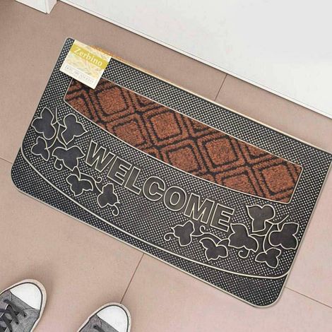 TrAdE Shop Traesio - Tappeto Zerbino Welcome Piante 45x75cm In Gomma E Fibra Cocco 4 Colori Ingresso - (1/5)