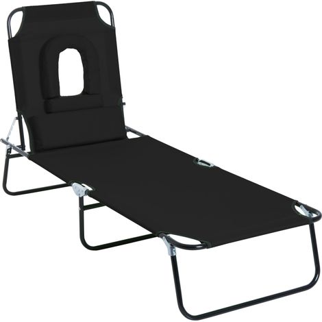 Lettino Sdraio Pieghevole 187x58x36 cm in Acciaio e Tessuto Oxford Nero (1/5)
