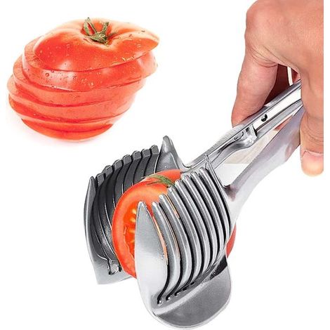 Cortador de tomates, Cortador multifuncional, Cortador de huevos multifuncional, Multifuncional, Antideslizante, Acero inoxidable, Plateado (1/5)