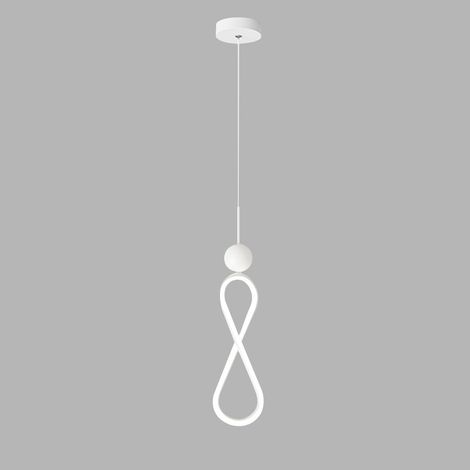 Mini lampe à suspension de chevet, lampe suspendue linéaire en forme de 8, lampes à suspension à bande métallique blanche avec abat-jour en silicone, lustre LED moderne - 8 W, lampes à goutte torsadée (1/5)