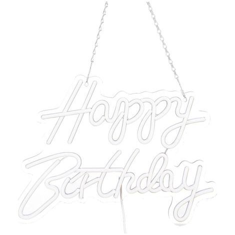 Riuulity Joyeux Anniversaire Lumière LED USB Lumières Romantiques Lettre Néons Décorés Enseignes au Néon Décoratives (Blanc Chaud) (1/5)