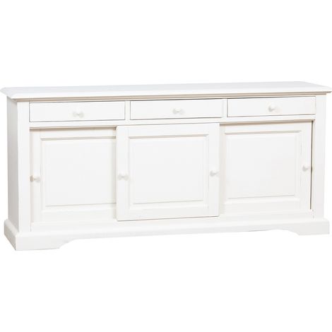 Country-style solid lime wood antiqued white finish W197xDP50xH91 cm sized sideboard. Made in Italy