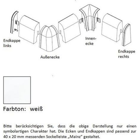 Innenecke für MDF-Sockelleisten 40x20 mm - weiß