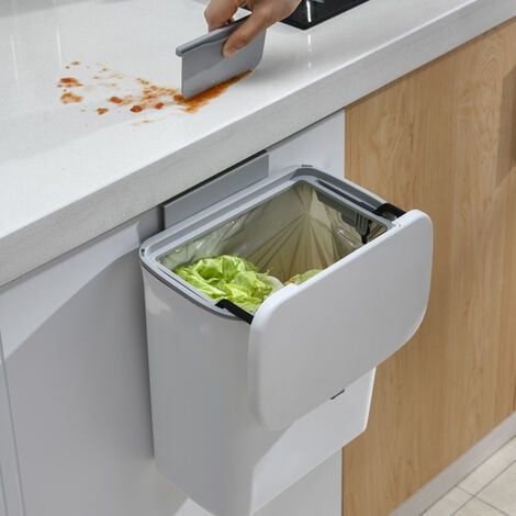 Kompostbehälter für die Küche – Abfalleimer für die Arbeitsplatte oder unter der Spüle mit Deckel, kleiner hängender Mülleimer für Badezimmer/Schlafzimmer, 29,5 x 16 x 26 cm (grau) (1/5)