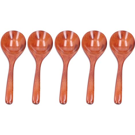 5 cuillères en bois à long manche pour mélanger, remuer et cuisiner - Ustensiles de cuisine en bois foncé (1/5)