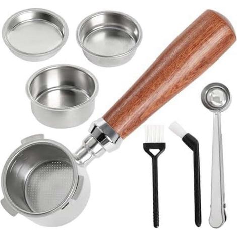 Porte-filtre 51 mm avec panier-filtre 1/2/4 tasse, porte-filtre 51 mm en acier inoxydable, kit de panier-filtre expresso avec poignée en bois (1/5)