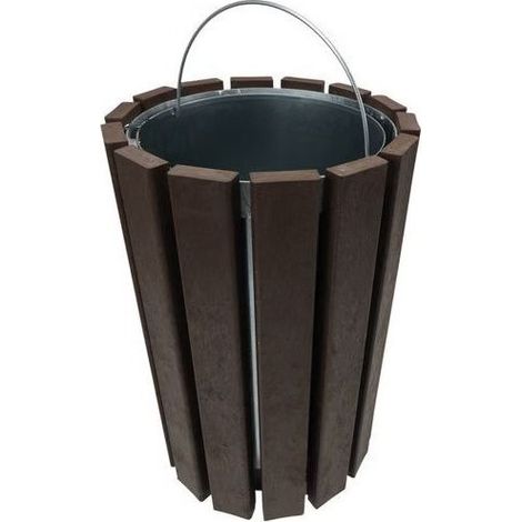 [JAMAIS UTILISE] Poubelle Ronde à Bac Extérieur 70L Escapade Marron Hauteur 85cm - A398129 (1/3)