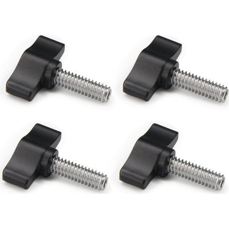 Lot de 4 vis moletées 1/4"-20 x 3/4" en acier inoxydable standard/gros filetage noir bouton en aluminium (1/5)