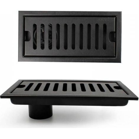 Grille Douche, 20 x 10 cm Siphon de Sol Rectangulaire, Caniveau de Douche, Noir Siphon de Sol avec Grille en Acier Inoxydable, Convient pour WC, Salle de Bain, Cuisine, Balcon (1/5)
