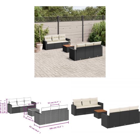 Salon de jardin 7 pcs avec coussins noir résine tressée - Salon De Jardin - Meuble De Jardin - Salon Extérieur - Set De Jardin - Mobilier De Jardin - Home & Living (1/3)