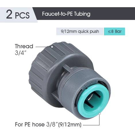 (2 raccords de robinet) Raccords de tuyau PE 3/8'' Raccords d'eau pour tuyau PE Adaptateur de raccord de tuyau de robinet Té égal réduit Coude droit Piquets de vanne (1/5)